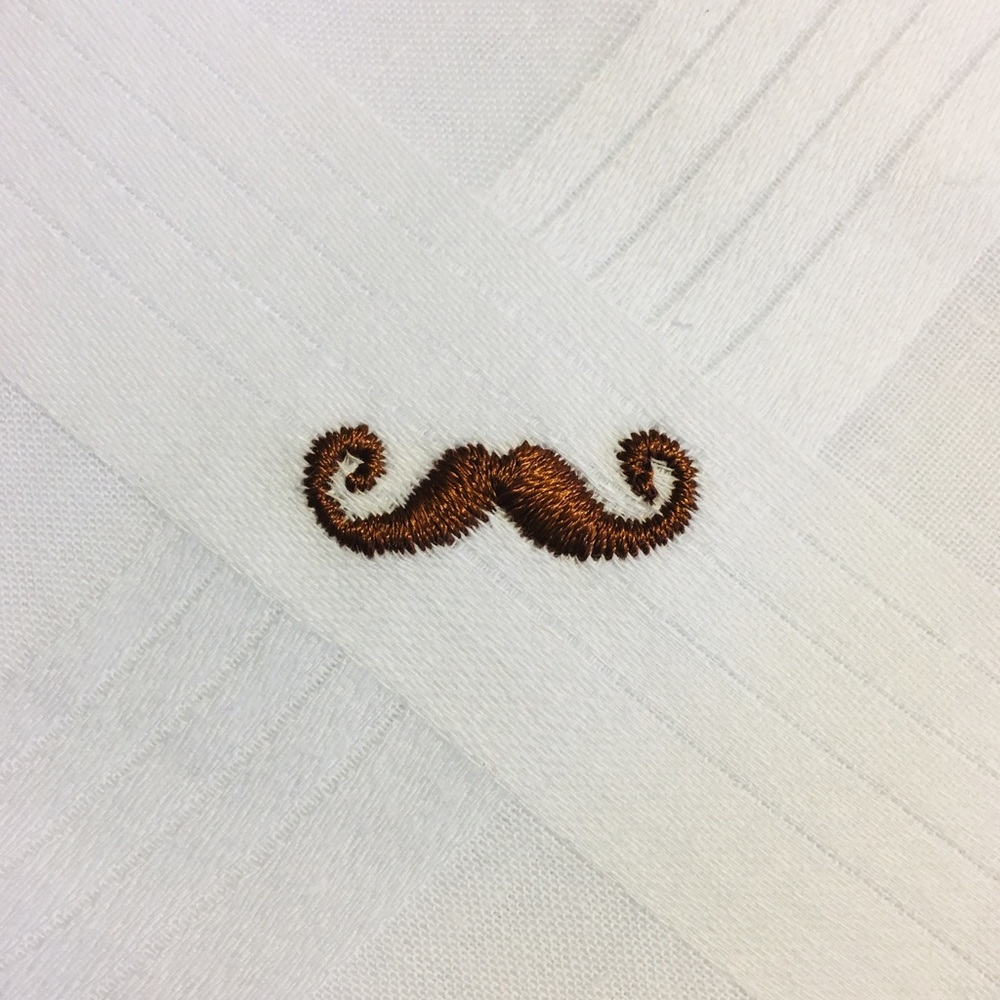 White Cotton Handkerchiefs Mustache Embroidered Hipster Set of 3